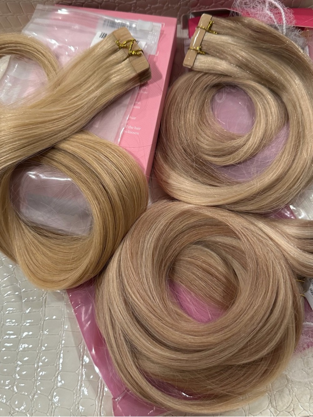 Blonde 16/22 Tape In Hair Extensions - Natural Blonde Multi-Tone 180g #TG1 - Picture 6 of 14